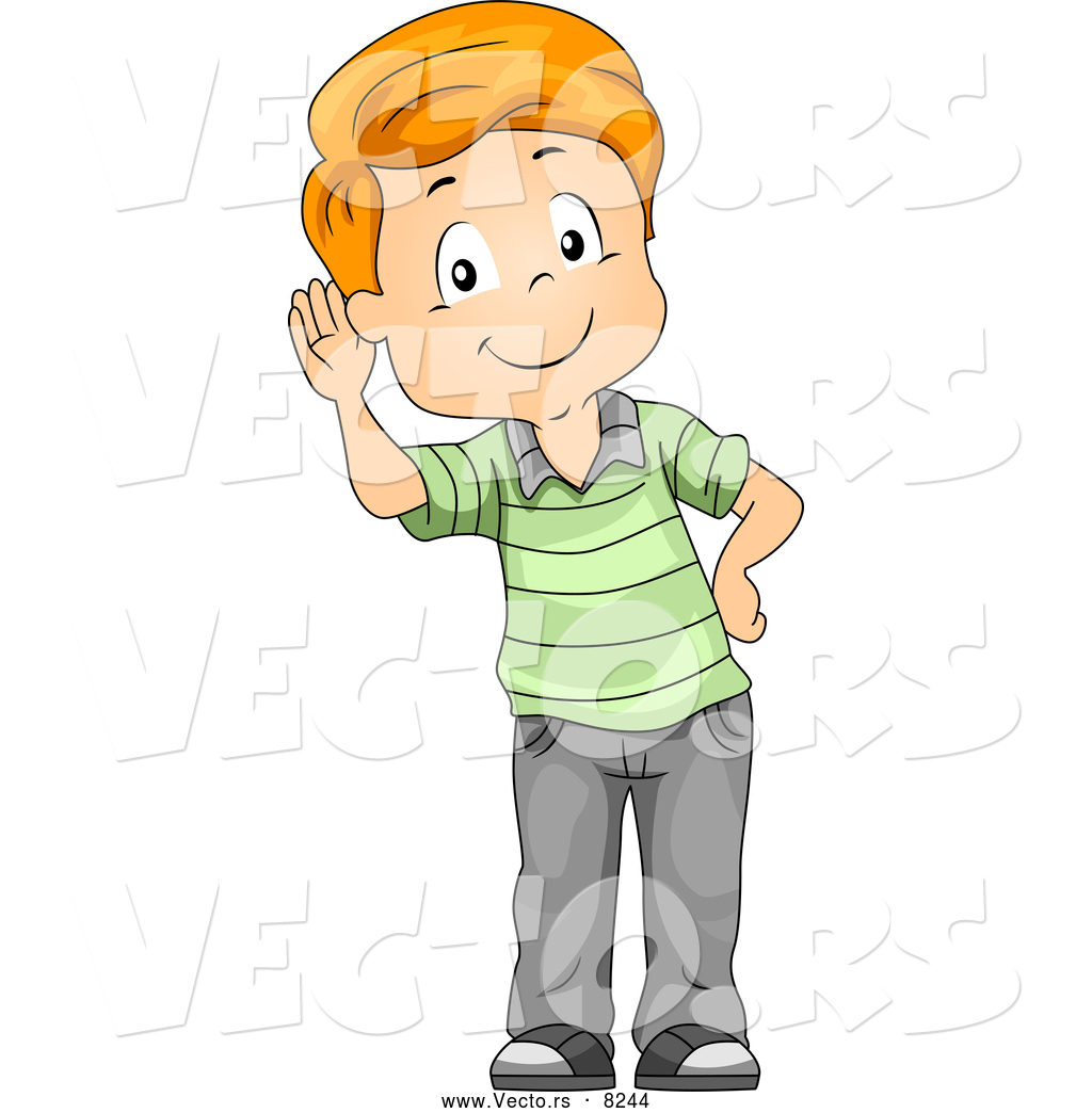 Vector Of A Listening Cartoon Boy Cupping His Ear While Smiling By Bnp