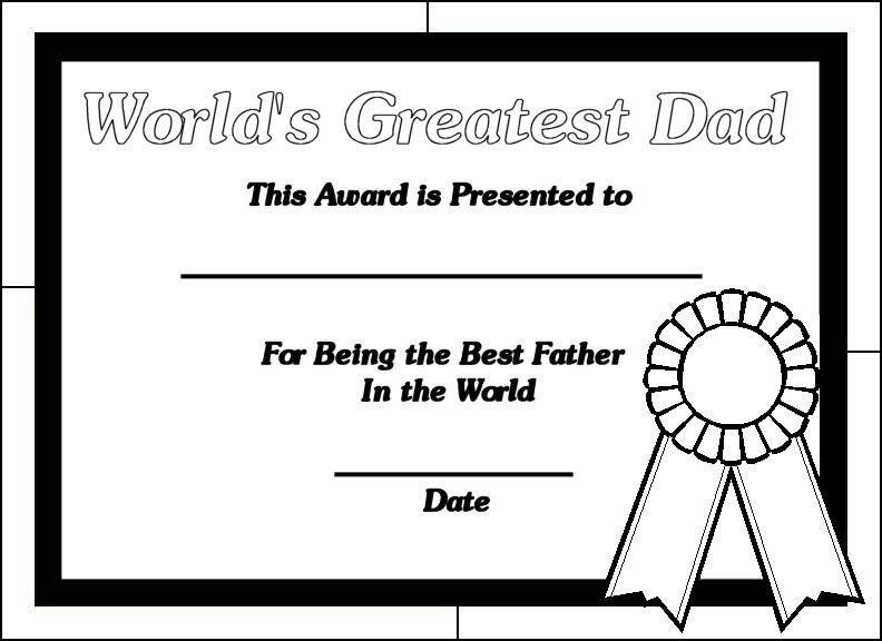 World S Greatest Dad Certificate Coloring Pages