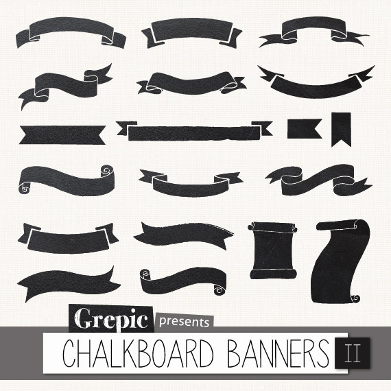 Chalkboard Banners Clipart  Digital Clipart Chalkboard By Grepic
