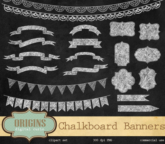 Chalkboard Banners   Labels Clipart