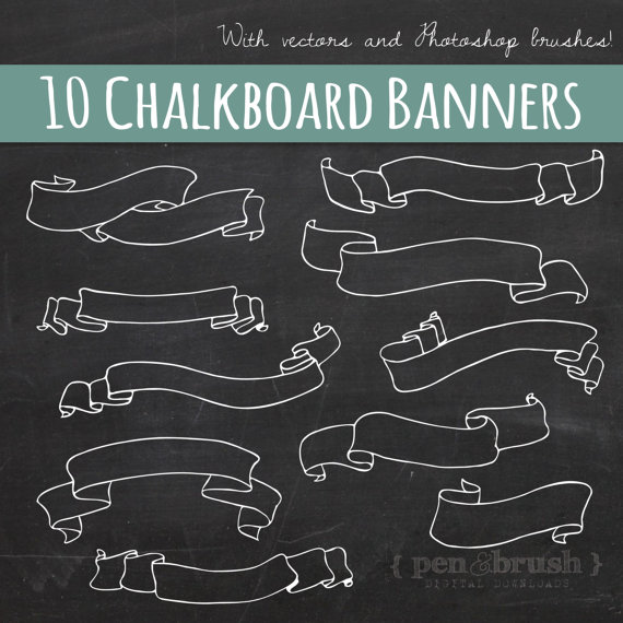 Chalkboard Banners   Ribbons Clip Art    Hand Drawn Chalk    Diy
