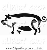 Clip Art Vector Of A Black And White Paintbrush Stroke Styled Pig    