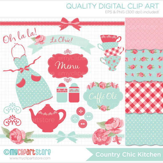 Clipart Combo   Shabby Chic Kitchen Tea Clip Art   Digital Clipart