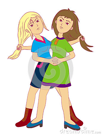 Illustration Of Two Girls Fighting And Pulling Each Other S Hair