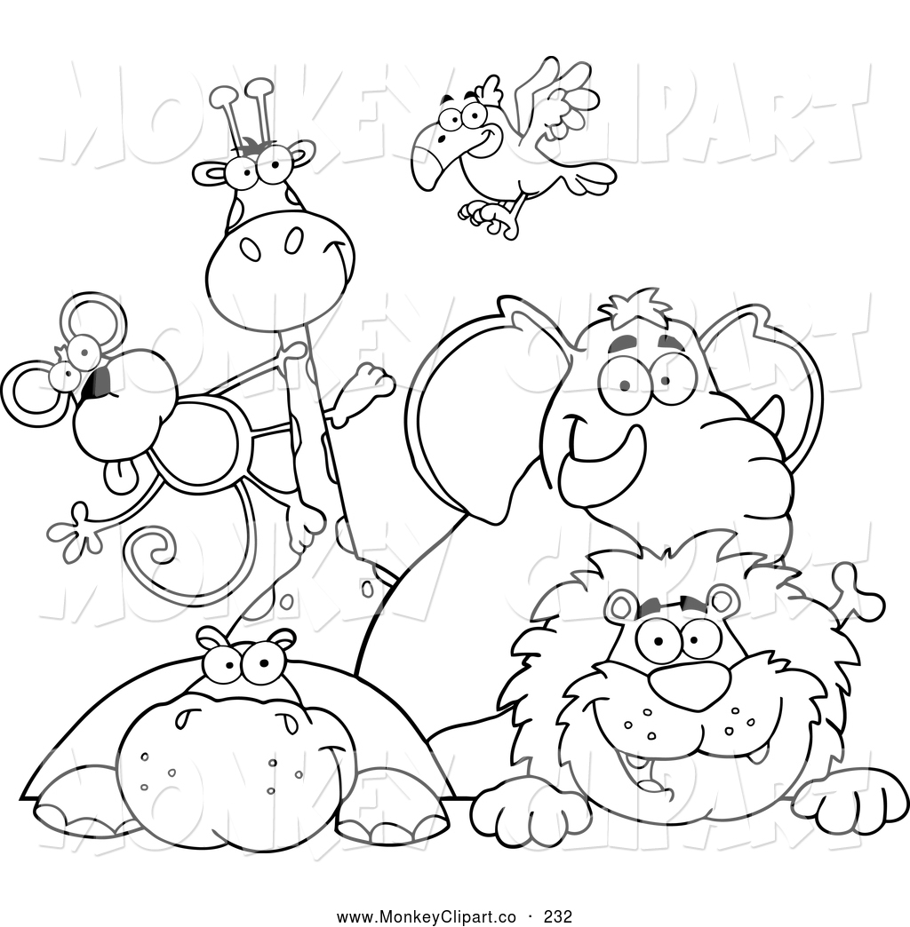 Larger Preview  Clip Art Of A Coloring Page Outline Of Zoo Animals    