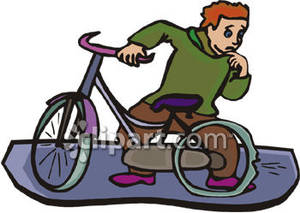 Man With A Flat Tire On His Bike   Royalty Free Clipart Picture