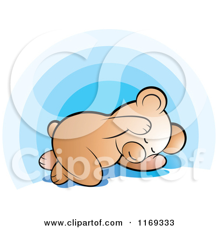 Of A Cute Bear Sleeping Over Blue   Royalty Free Vector Clipart