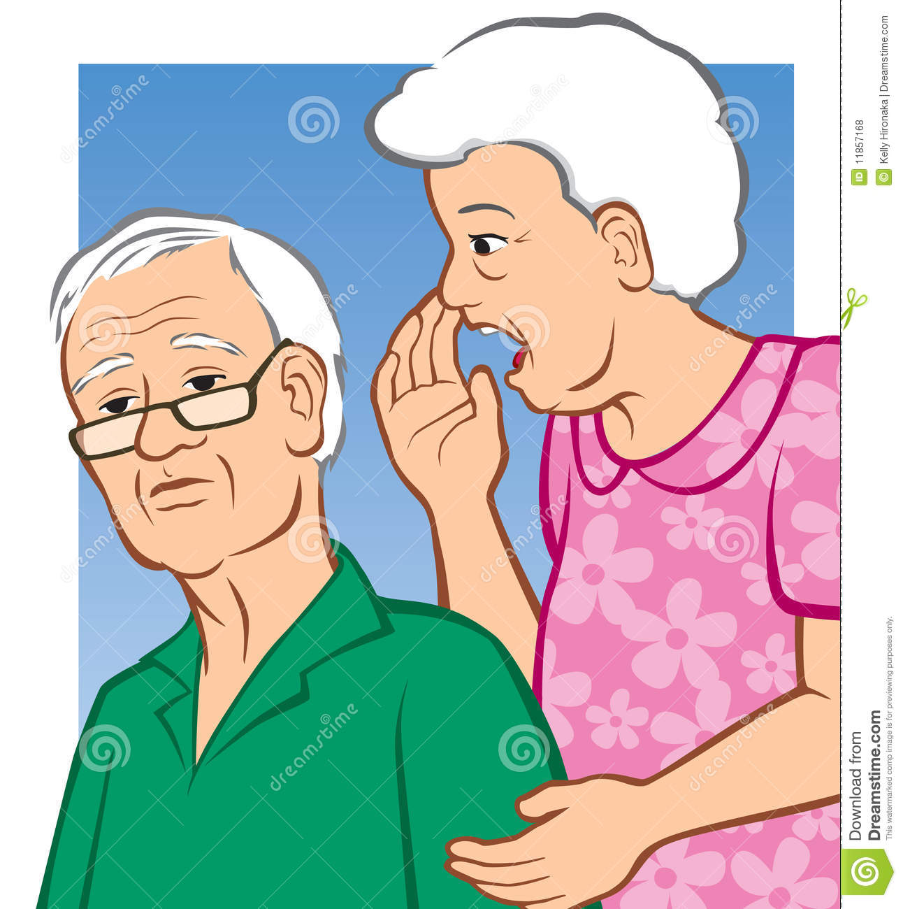 Vector Illustration Of An Elderly Woman Yelling In Her Husband S Ear