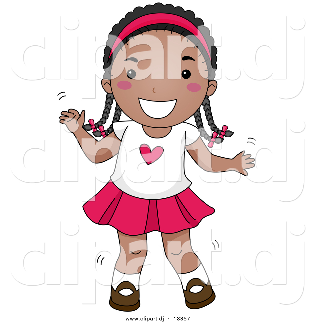Cartoon Vector Clipart Of A Happy Young Black Girl Dancing