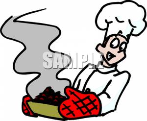 Chef Holding A Dish Of Hot Food   Royalty Free Clipart Picture