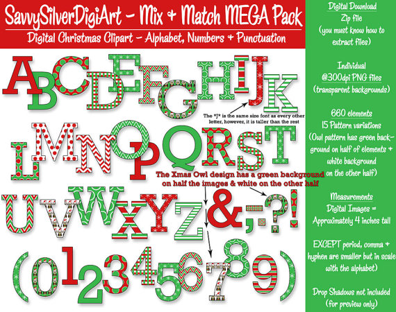 Christmas Alphabet Clipart Punctuation   Number Clipart   Instant