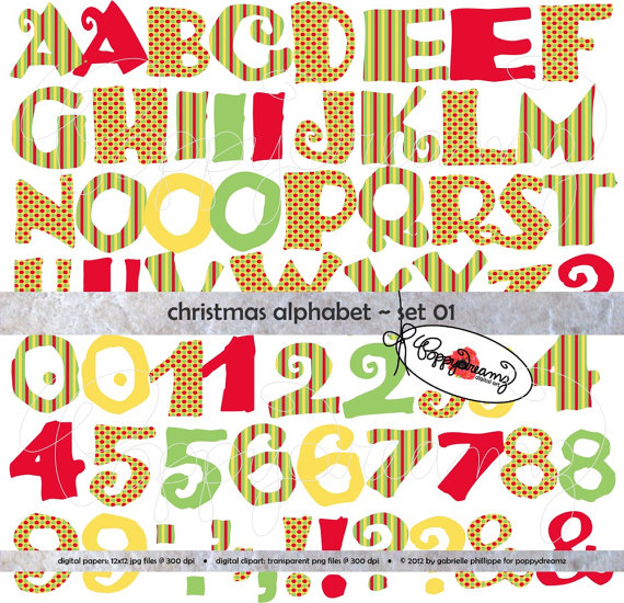 Christmas Alphabet Set 01  Clip Art Pack  300 Dpi  Digital Images