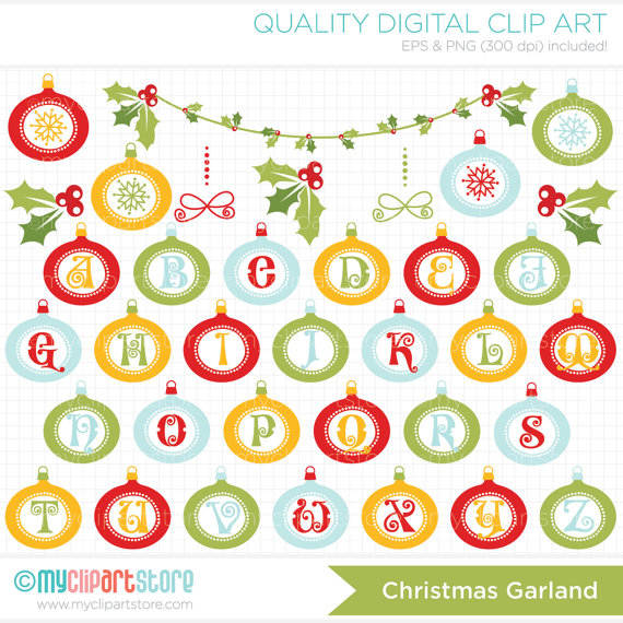 Christmas Garland Alphabet Clip Art   Digital Clipart   Instant    