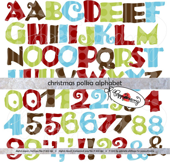 Christmas Polka Alphabet Set  Clip Art Pack  300 Dpi  Digital Images