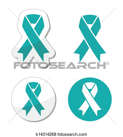 Clip Art Of Teal Ribbon Ovarian Cancer Sign K14314268   Search Clipart