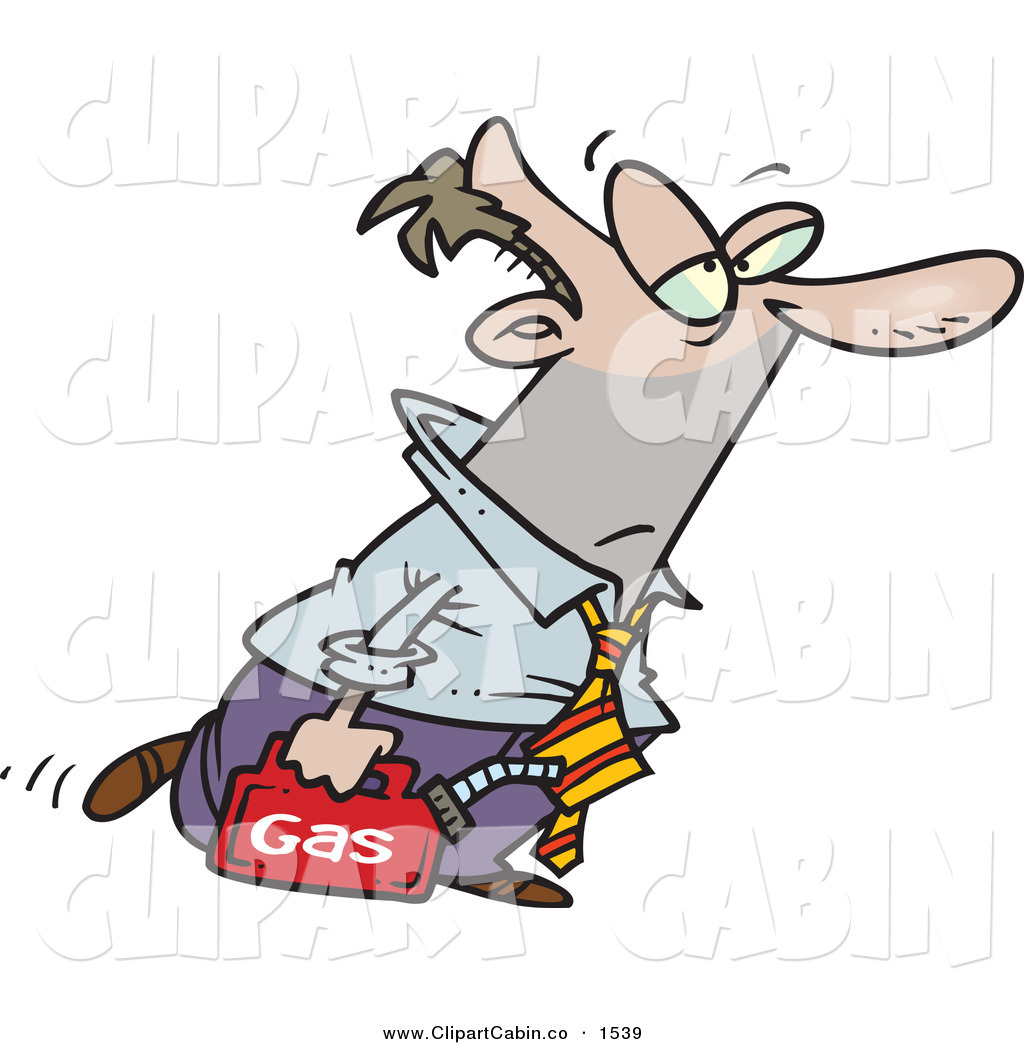 Clip Art Vector Cartoon Of A Depressed Business Man Walking With A Can