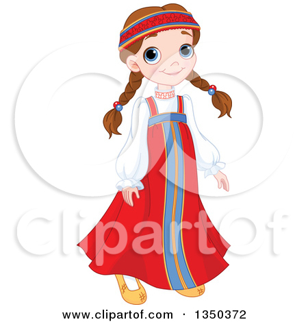 Clipart Of A Cute Brunette Russian Girl In Traditional Dress   Royalty