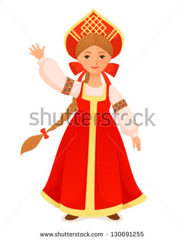 Colorful Illustration Of A Cute Russian Girl In Traditional Dress