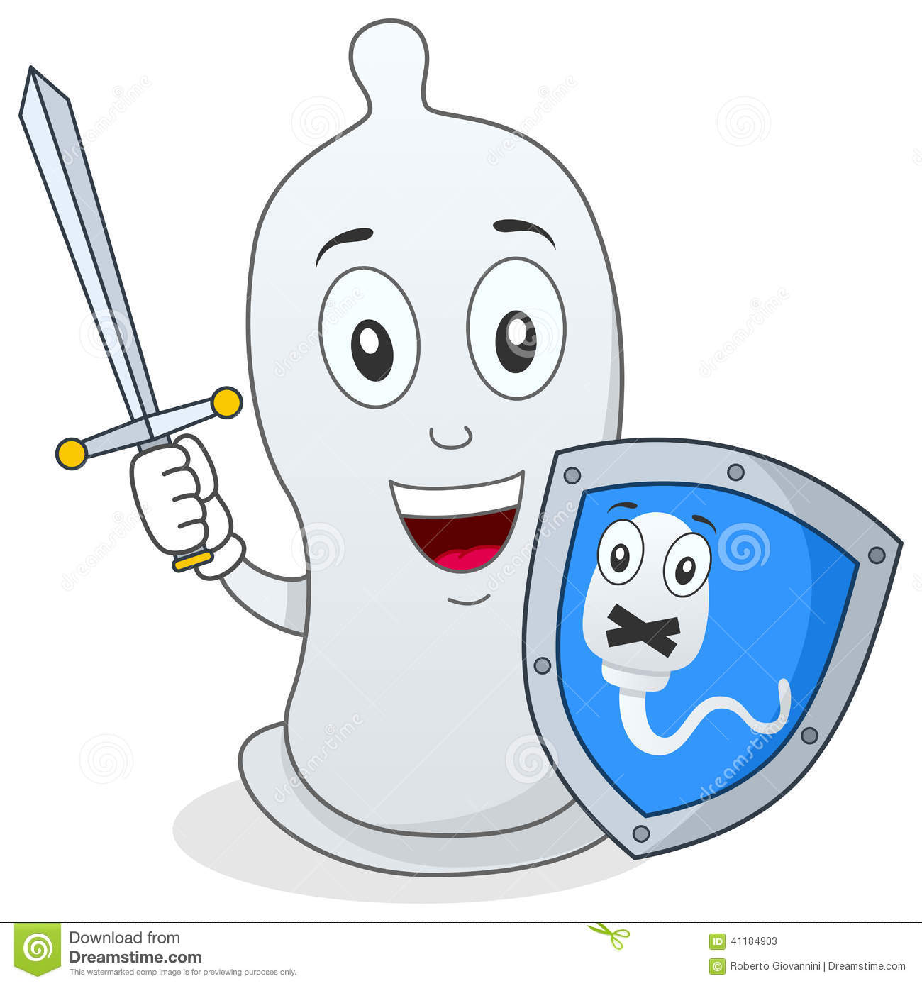 Condom Character With Sword   Shield Stock Vector   Image  41184903