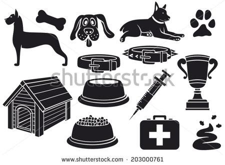 Dog Icons Set  Paw Print Dog Bone Pet Food Bowl Dog House Poo