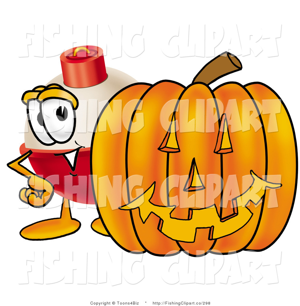 Fishing Bobber Mascot Cartoon Character With A Carved Halloween Jack O