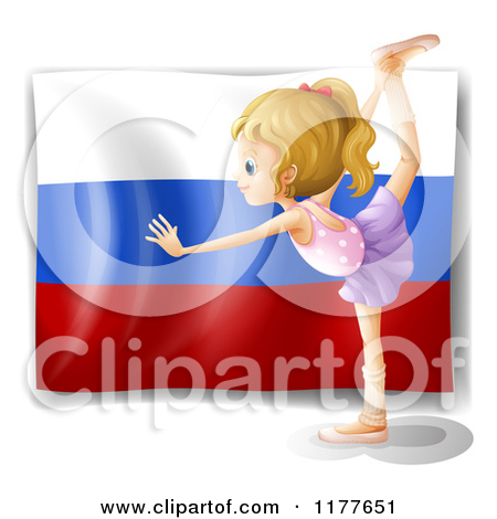     Girl Dancing In Front Of A Russian Flag   Royalty Free Vector Clipart
