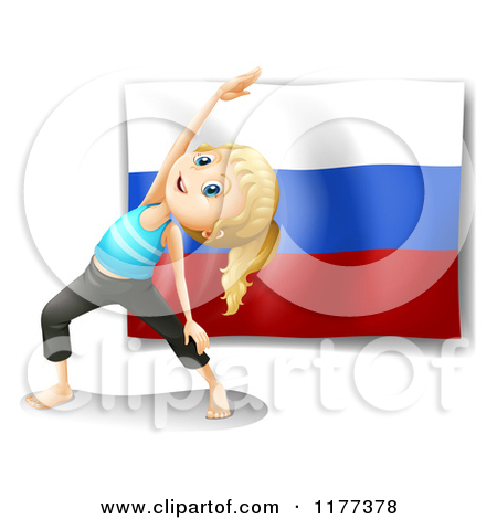 Girl Doing Yoga Stretches In Front Of A Russian Flag