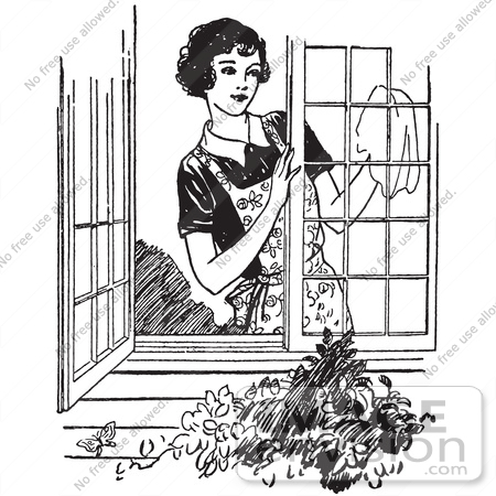 House Cleaning Clip Art Black And White Woman Cleaning Window Retro