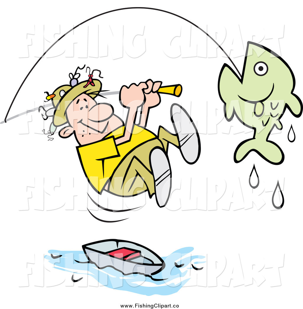 Larger Preview  Clip Art Of A Caucasian Male Fisherman Leaping From