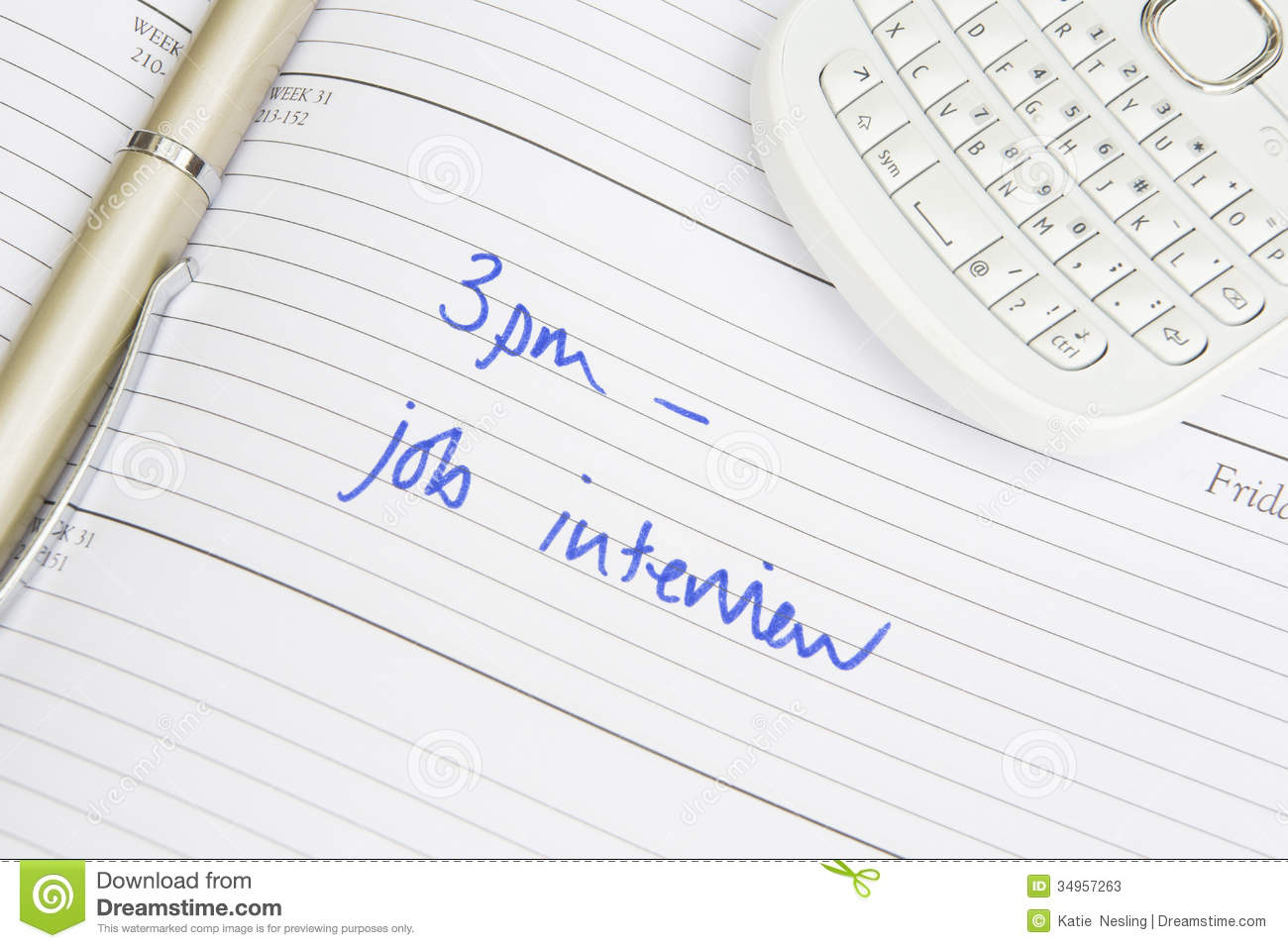 Stock Photos  Time For Job Interview Written In Diary