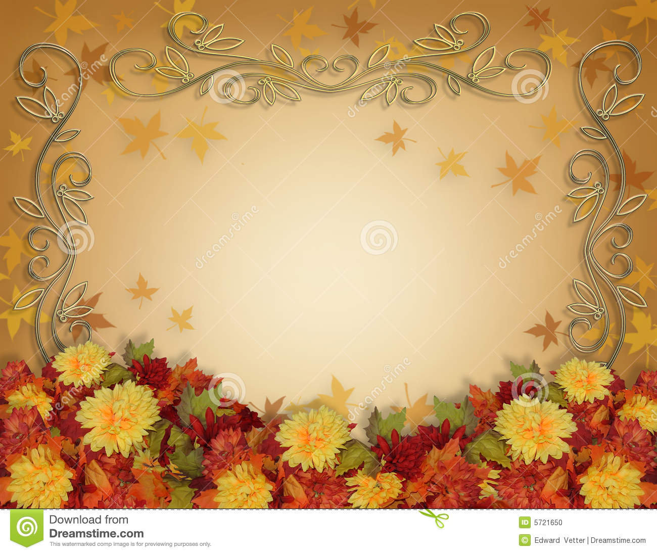 Thanksgiving Fall Leaves And Flowers Border Design Stock Photo   Image