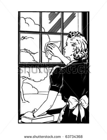 Vintage House Cleaning Clip Art Lady Cleaning Window Retro