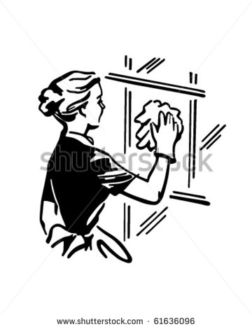 Woman Cleaning Window   Retro Clip Art Stock Vector 61636096    