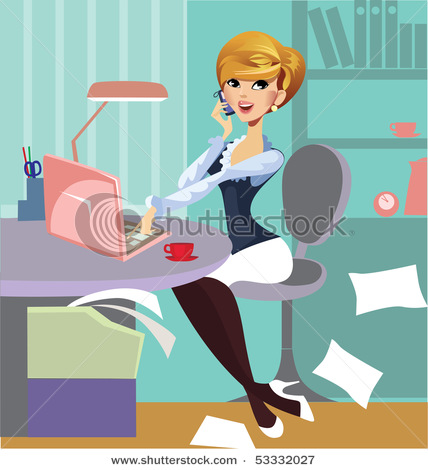 Woman Working At The Office   Vector Clip Art Illustration Picture