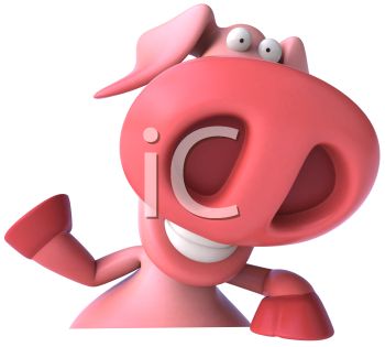 3d Pig Waving Goodbye Royalty Free Clipart Picture