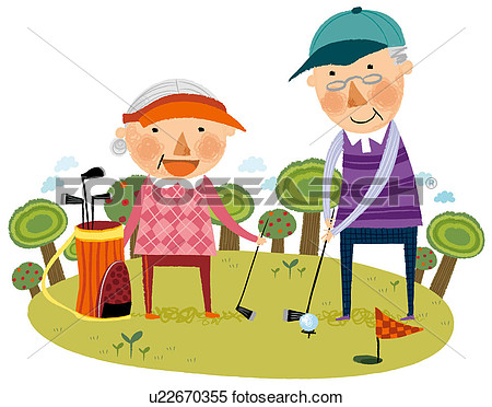 Banque D Illustrations   Personnes  G Es Accouplent Golf Jouant