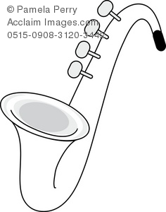 Black And White Clip Art Illustration Of A Saxaphone  Clip Art