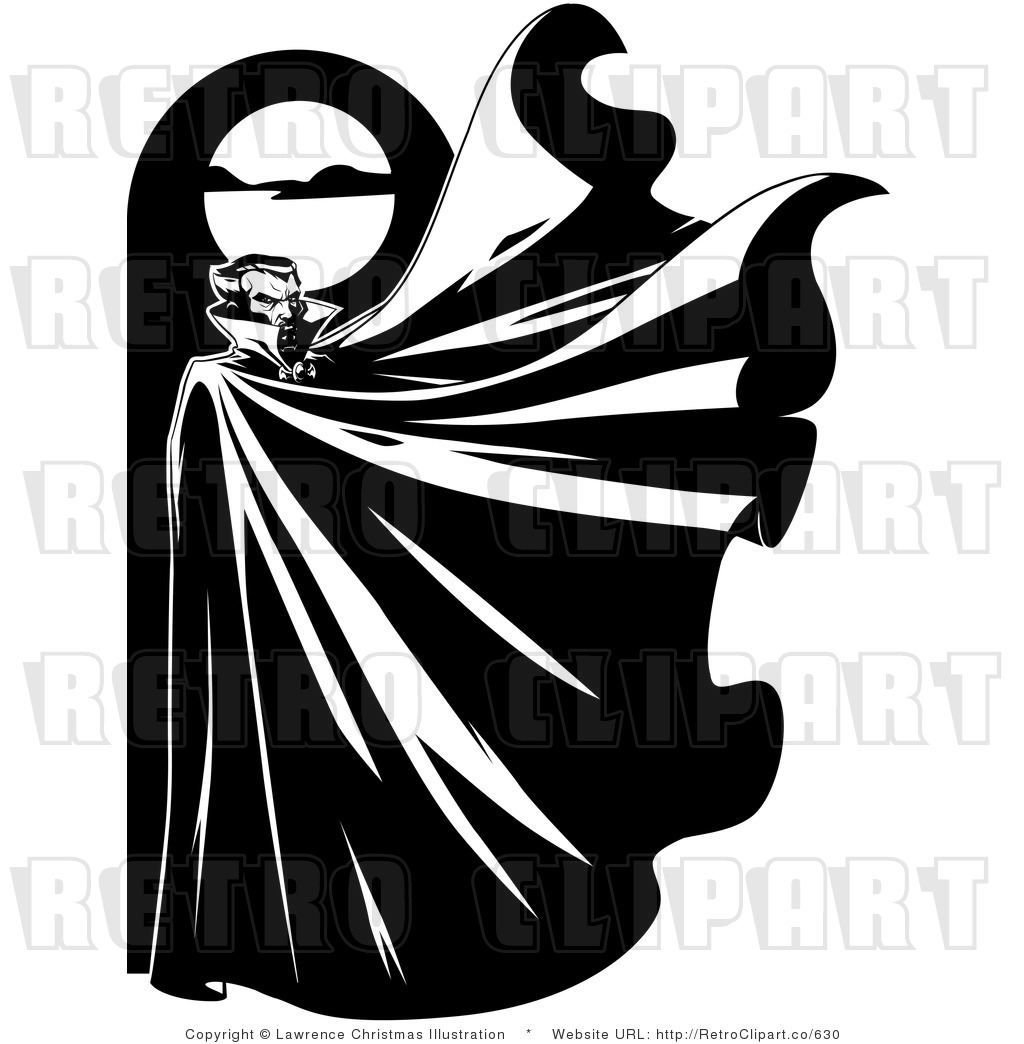 Black And White Vampire And Full Moon Retro Royalty Free Vector
