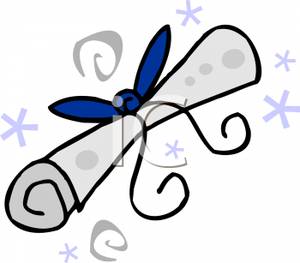 Blue Bow On A Rolled Up Diploma Clip Art Image