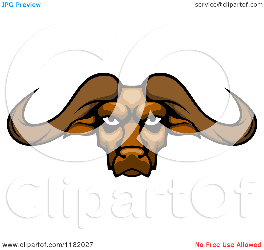 Buffalo Clipart Clipart Of An Aggressive Buffalo Head With Long Horns