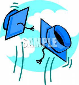 Clipart Image Of Two Graduation Caps In The Air 