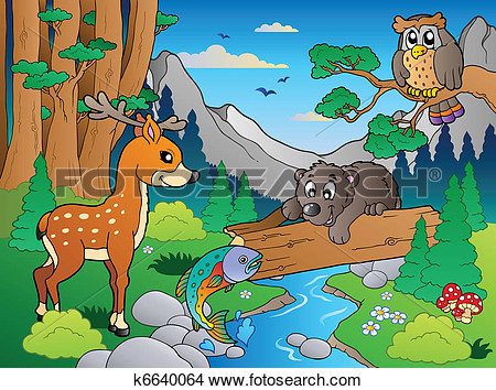 Clipart Of Forest Scene With Various Animals 1 K6640064   Search Clip