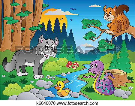Clipart Of Forest Scene With Various Animals 5 K6640070   Search Clip