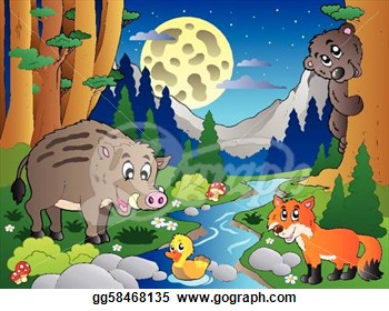 Forest Scene With Various Animals 4  Stock Clip Art Gg58468135