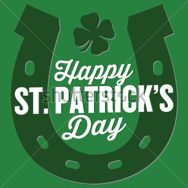 Happy St  Patrick S Day Lucky Horseshoe With Four Leaf Clover Vector    