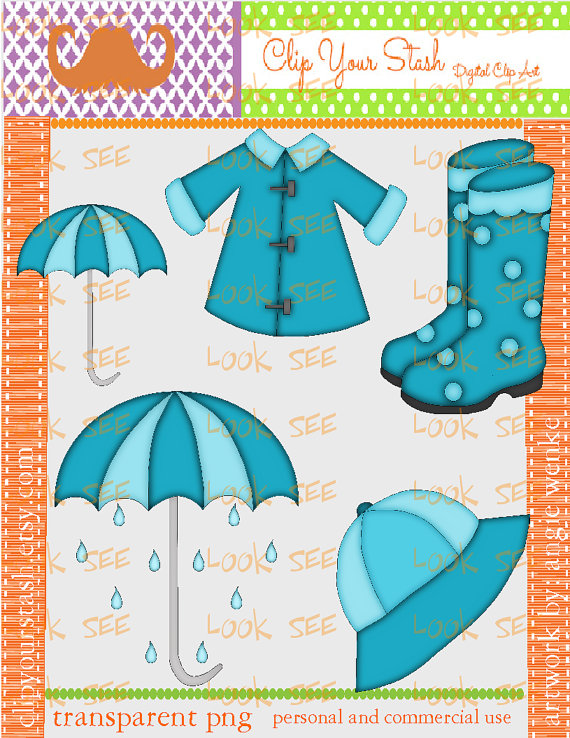 Items Similar To Raincoat Galoshes Umbrella Rubber Boots Rain Hat
