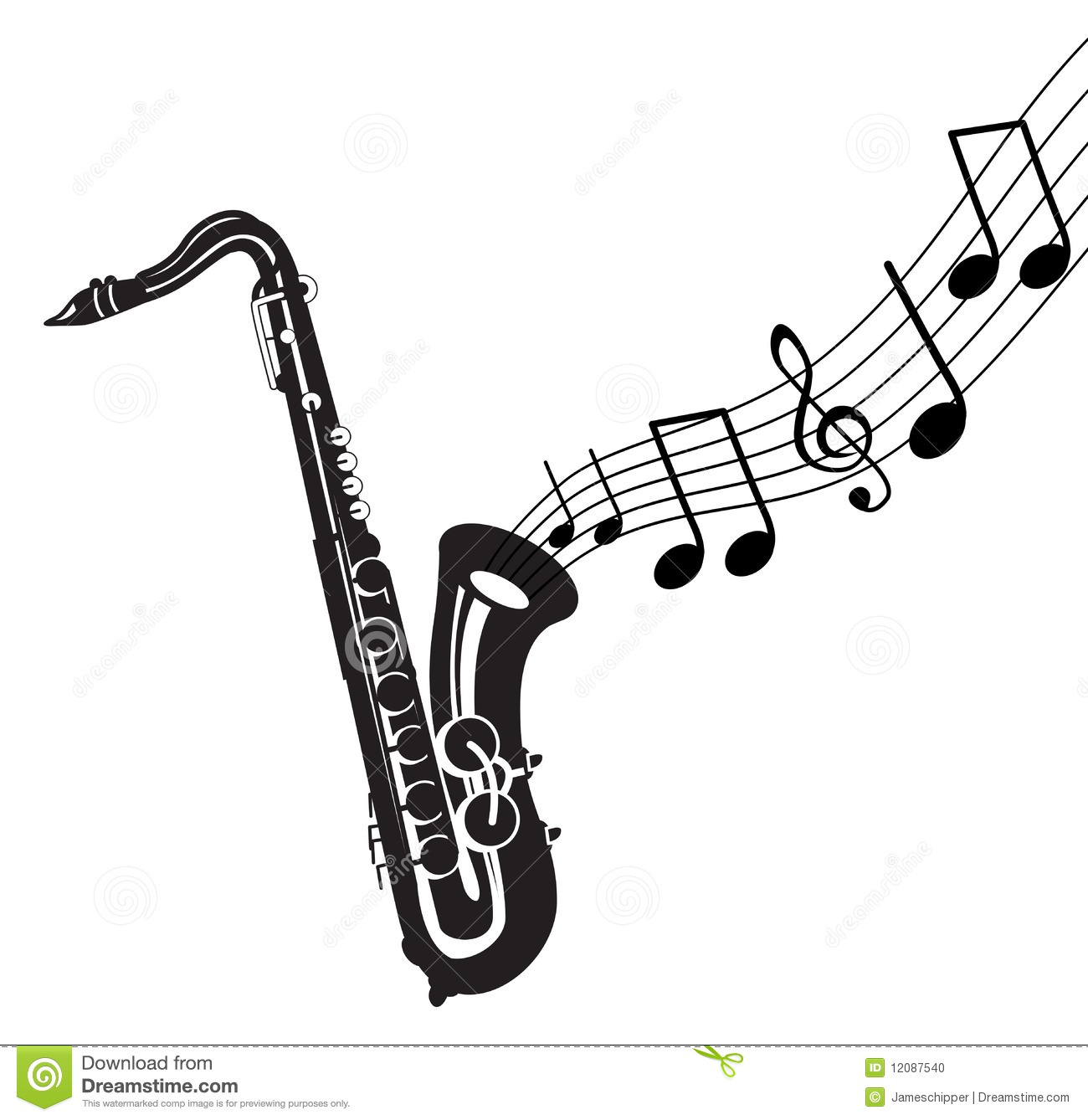 Musical Notes With Saxophone Stock Photo   Image  12087540