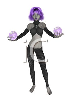 Sexy Witch Woman Wearing An Erotic Outfit Holding Crystal Balls