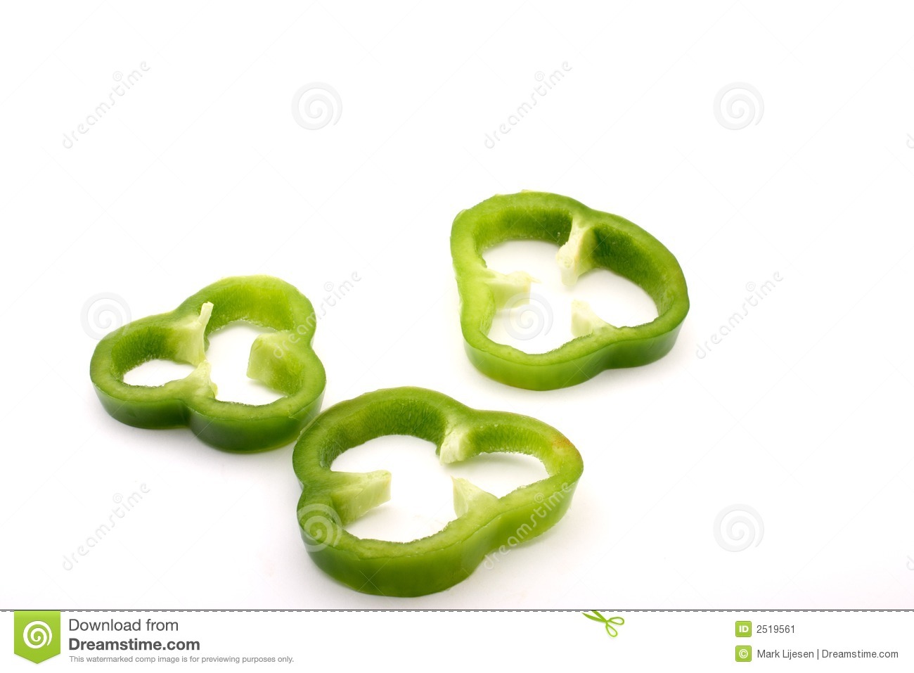Slices From A Green Bell Pepper Isolated On White See More Food