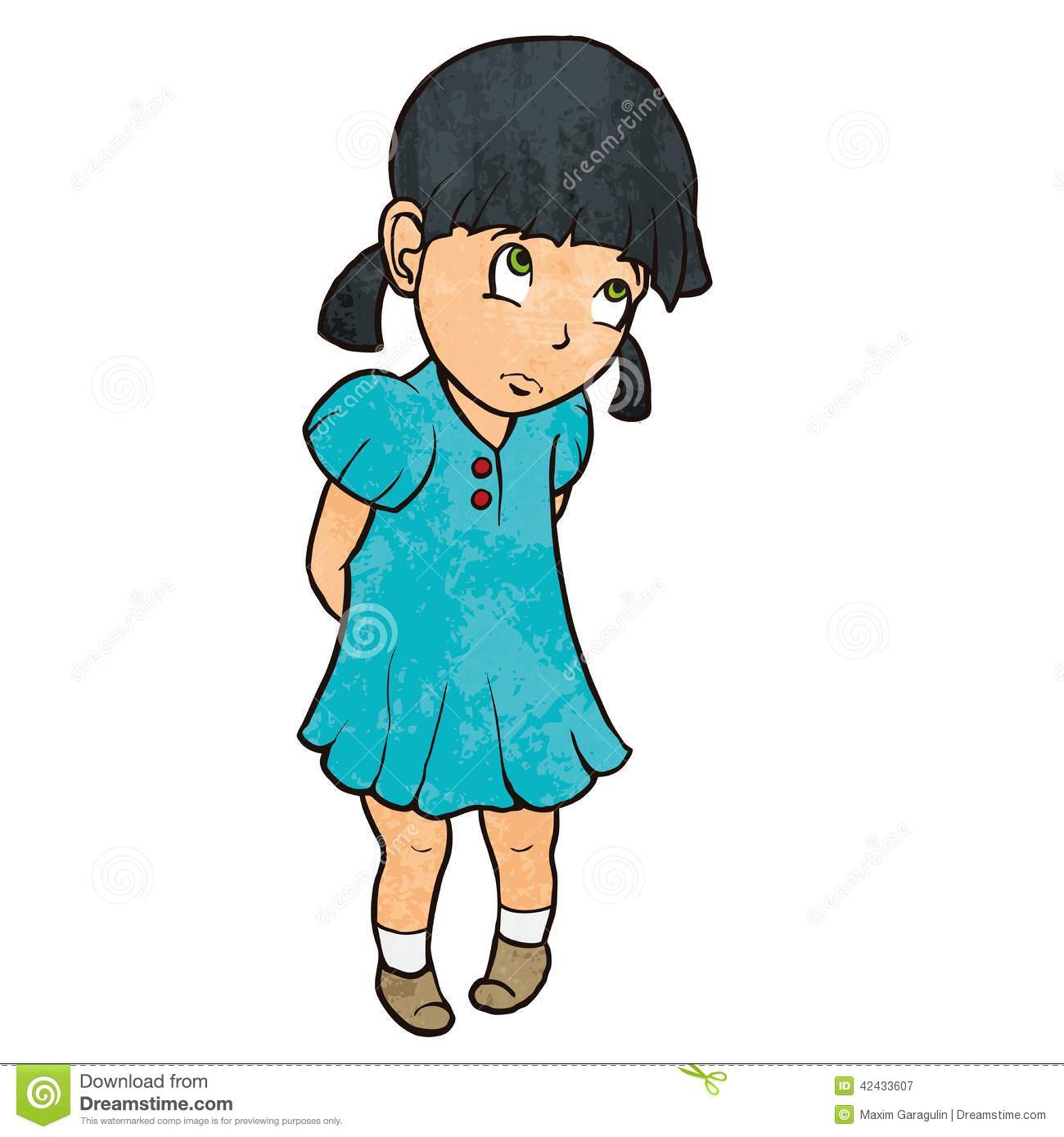 Stock Vector  Cute Sad Guilty Little Girl In Blue Dress  Cartoon
